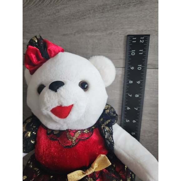 2015 WalMART CHRISTMAS Snowflake TEDDY BEAR White Girl 13" Red/black Dress - Picture 5 of 9